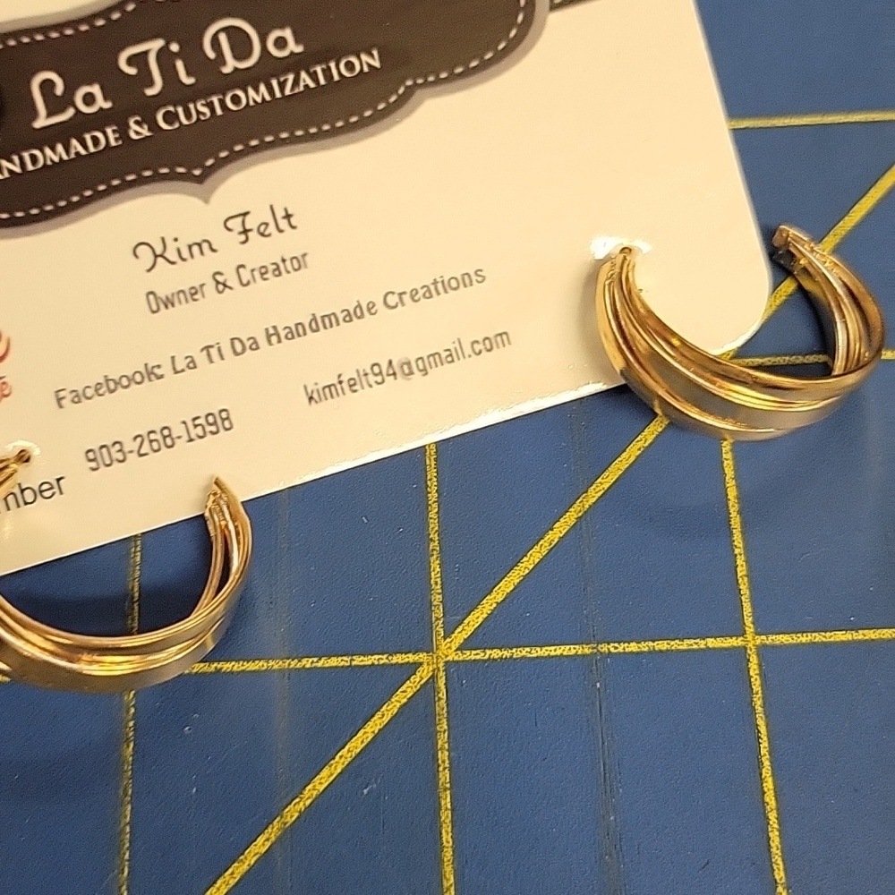 Triple Attached Gold Tone 1" Hoop Earrings